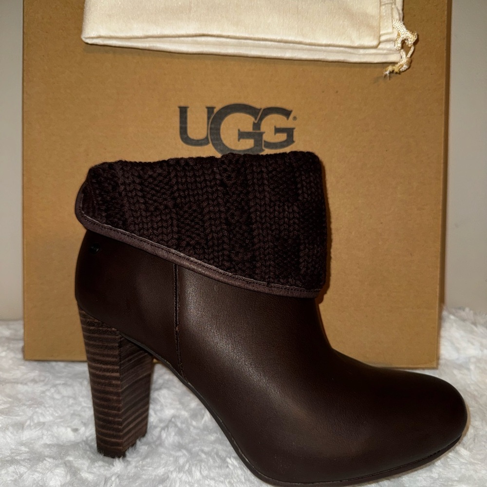 UGG Women's Dark Chocolate Brown Heeled Boots - Dandylion RARE knitted
